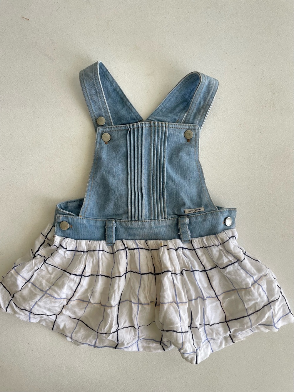 Calvin Klein Jeans Light Blue Denim Bib with White Grid Skirt